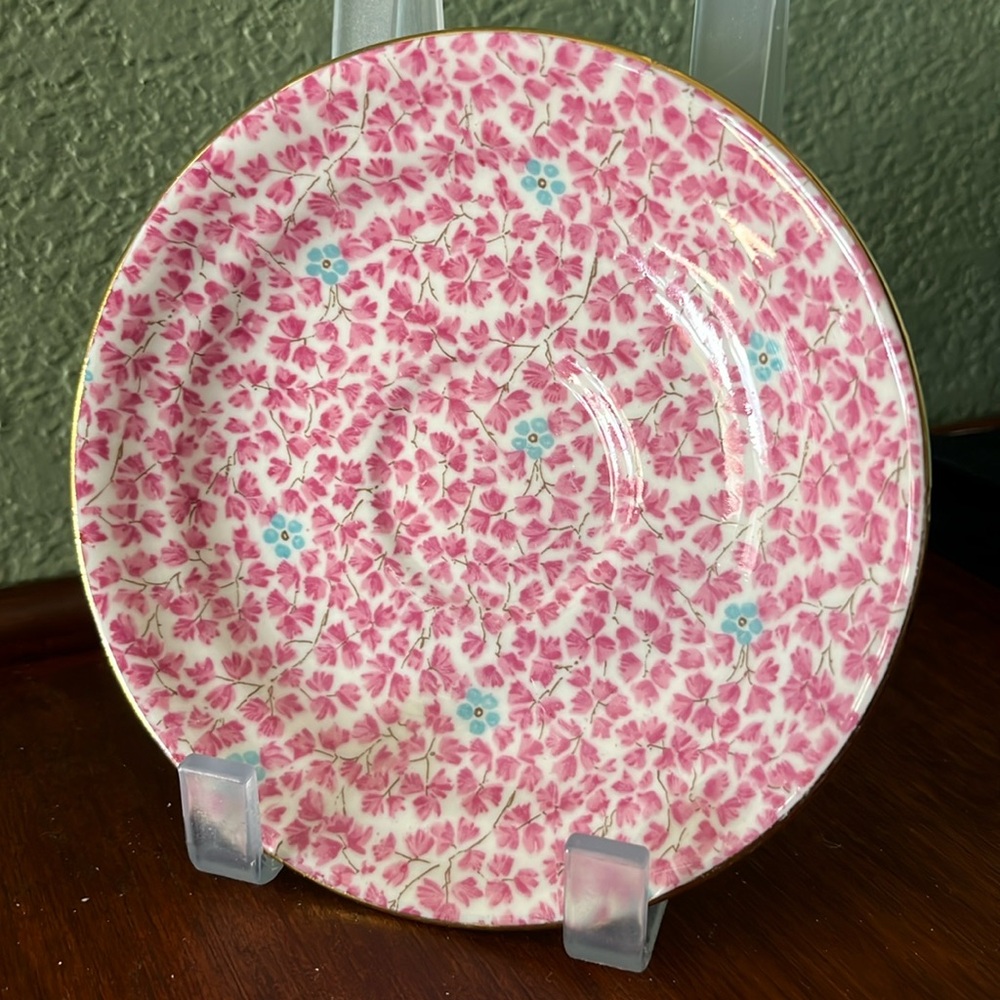 1950's Radfords English Bone China Teacup Saucer Pink And Blue Chintz